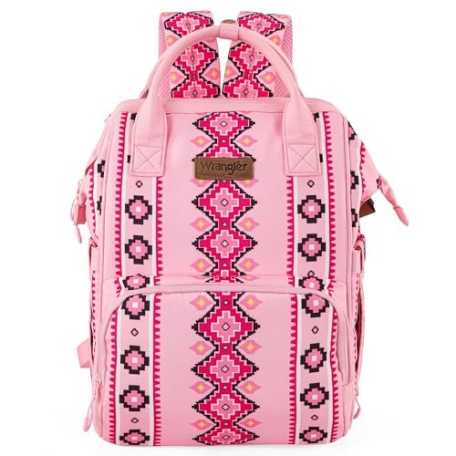 Wrangler Diaper Bag Backpack Aztec Travel Backpack Purses Western Multi-Function Baby Bags for Mom with Waterproof Insulated Pockets