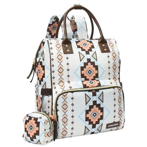 MOKUJIKO Diaper Bag Backpack for Women, Baby Bag for Mom, Wrangler Diaper Bags, Big Diaper Bag with Stroller Straps Pacifier Case, Multifunctional Unisex Travel Diaper Bag for Mom Dad Women (white)